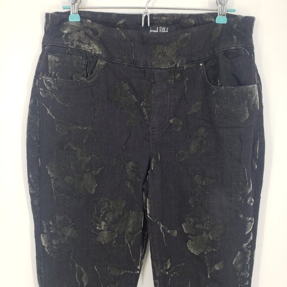 Joseph Ribkoff Floral Flocked Velvet Jeans 10 Slim Fit High Rise Waist‎ Ankle - Picture 5 of 10